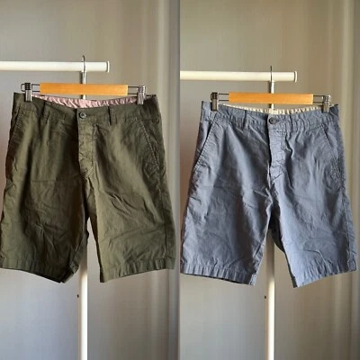 PAQUETE H&M Hombres Informales 100% Algodón Chino Pantalones Cortos en Caqui Verde y Gris Azul Foto 1 de 4