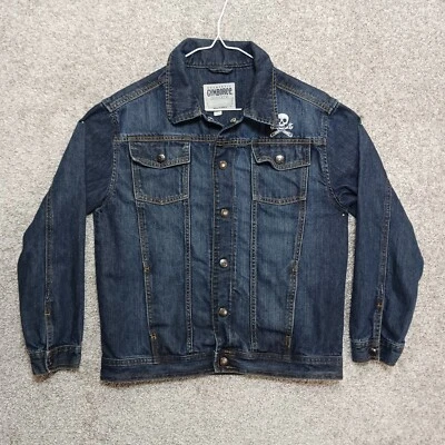 Chaqueta Jean Gymboree Juvenil XL Azul Denim Calavera y Huesos Llaves Mecánicas  Foto 1 de 4