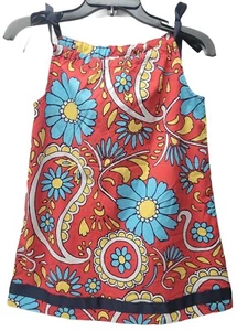 HANNA ANDERSSON Girls 110 5 6 Red Shift Dress Floral Ribbon Straps - Picture 1 of 8