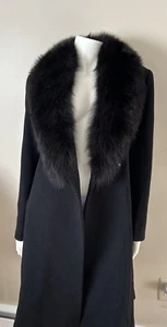 Marvin Richards Black Wool Real Fox Fur Coat Size 6 - Picture 1 of 4