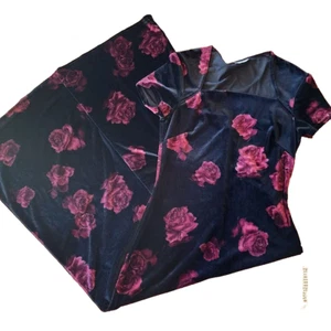 Abito Fienile Maxi Abito Vintage Taglia 4 Nero Velluto Rosso Rose Manica Corta Freccette - Foto 1 di 9