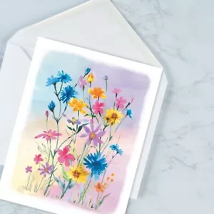 Set of 5 Blank Watercolor Floral Note Cards + Envelopes 4.25 x 5.5 - Picture 1 of 3