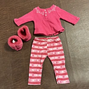 American Girl Doll Fair Isle Pajamas Top Bottoms Pink Fuzzy Slippers - Picture 1 of 4