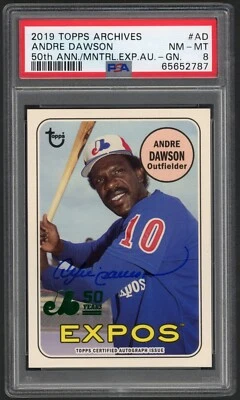 2019 Topps Archives Andre Dawson PSA 8 NM-MT HOF 50th Anniversary Expos Auto /99 - Image 1 of 2