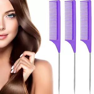 3 Packs Rat Tail Comb Steel Pin Rat Tail Carbon Fiber Heat Resistant Teasing Com - Picture 1 of 12