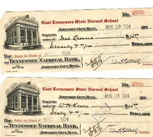 Johnson City East Tenn State Normal School University) 3 assegni libro paga 1924 - Foto 1 di 1