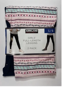 Kirkland Girls Full Length Legging 2 Pack Striped ( Blue & Pink L 14/16) NWT - Picture 1 of 3