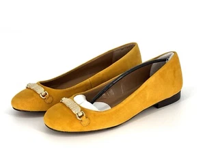 New TALBOTS Suede Leather Flats w/ Gold Buckle, Yellow, Size 7.5 M - Picture 1 of 6