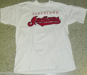 Cleveland Indians shirt BRAND NEW sz Medium Script Logo WHITE Tribe nwot 90s - Picture 1 of 2
