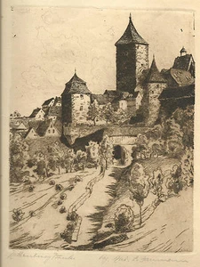 Lápiz de grabado Rothenburg alemán original del siglo XIX firmado por Gaurmenn - Imagen 1 de 6