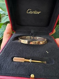 CARTIER LOVE BRACELET 4 DIAMOND 18K ROSE GOLD Size 17 W/BOX & CERT - B3995 - Picture 1 of 11