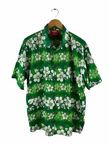 Lowes Hawaiian Button Up Shirt Mens Size L Green Short Sleeve Floral Collared