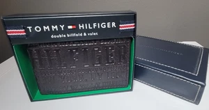 Tommy Hilfiger Brown Genuine Leather Billfold Valet Passcase Embossed Wallet New - Picture 1 of 8