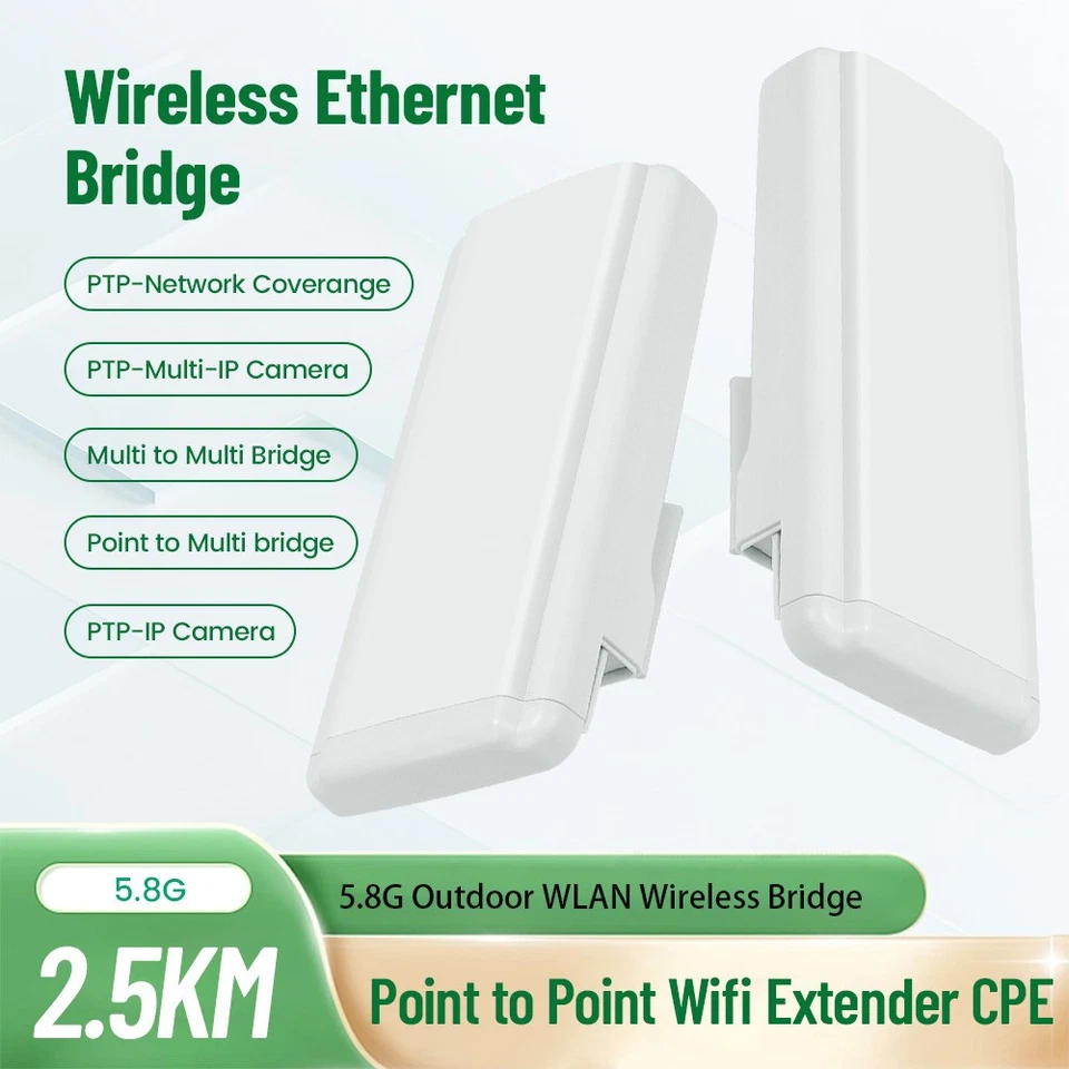 2.5KM 5.8G 450Mbps Wireless Bridge Outdoor WiFi Ethernet Bridge Network Extender - Image 1 of 4