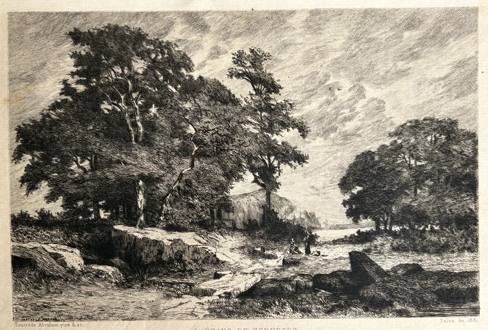Théodore Rousseau Gravure Eau Forte Etching Paysage Le Marais Dans Les Landes - Photo 1/4
