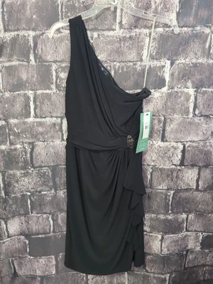 Vestido para mujer American Living talla 8 negro un hombro cintura acanalada con joyas nuevo con etiquetas Foto 1 de 4
