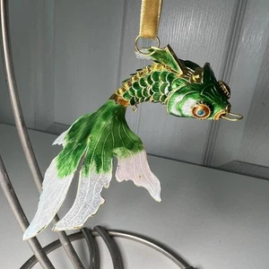 Cloisonné Enamel Articulated Moveable Lg Koi Fish Ornament Pendant Green - Picture 1 of 5