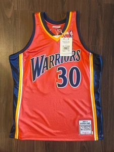 BNWT AUTHENTIC VINTAGE STEPH CURRY WARRIORS MITCHELL NESS L 44 NBA JERSEY ORANGE - Picture 1 of 7