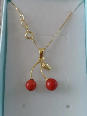  COLLANA + CIONDOLO CILIEGIE IN CORALLO ROSSO DELLA SARDEGNA  con argento 925  - Immagine 1 di 4
