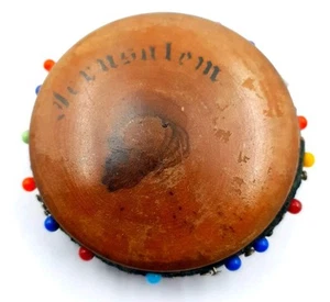 Antiguo Pin Rueda Madera Olivo Marcado Jerusalén Madera Árbol Redondo Pin Cojín - Imagen 1 de 9