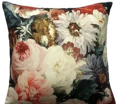 Roses White Lilies Printed Cushion Cover Masterpiece Museum Botanical 16-22” - Image 1 of 4
