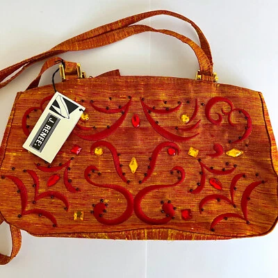 Bolso de Hombro para Mujer J. Renee - Vintage Nuevo con Etiquetas - Lentejuelas Naranja y Bordado Foto 1 de 4