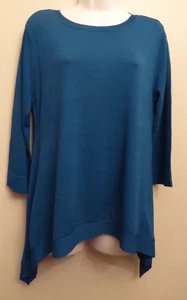 New! M&S Per Una Marks & Spencer UK12 dk kingfisher shaped hem 3/4 sleeve jumper - Picture 1 of 8