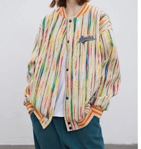 NWT Aelfric Eden Varsity Rainbow Striped Bomber Jacket Baggy Oversized - Sz S - Picture 1 of 10