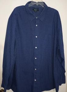 😃Claiborne BLUE PLAID Long Sleeve Men Button Front Shirt 4XL 4X Large PRISTINE - Picture 1 of 5