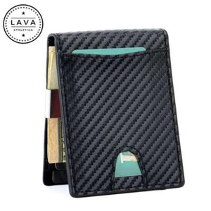 Leather Bifold Slim Men's Wallet Micro Fiber RFID Blocking Case with Money Clip - Picture 1 of 12
