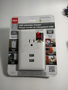 RCA 2 USB Ports Wall Plate Charger, for iPod, iPhone, iPad, iPhone & More / NEW