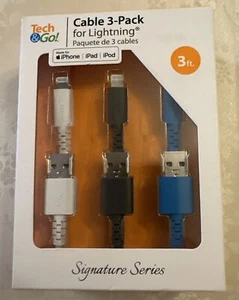 Tech & Go 3 pack FAST Charging Cable 3ft iPhone iPad iPod Signature Series - Picture 1 of 2