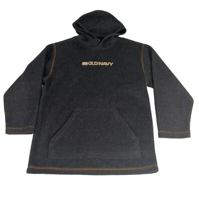 Sudadera Y2K Antigua Azul Marino Niños Talla 10 Gris Polar Poliéster Bolsillos Pullover Sudadera con Capucha Foto 1 de 4