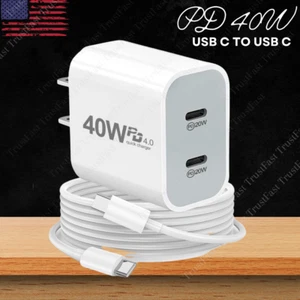PD 40W Fast Wall Charger Adapter USB-C to USB-C Cable For iPhone 16 15 Pro iPad - Picture 1 of 16