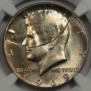 1969 D NGC MS64 Struck Thru Clad Layer Kennedy Silver Half Dollar Mint Error Wow - Picture 1 of 4