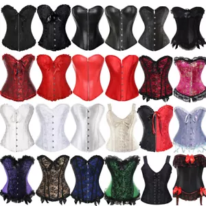 Womens Overbust Boned Corset Burlesque Basque Tops Lace Up Costume Fancy Dresses - Picture 1 of 40