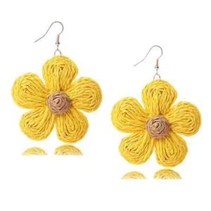 Rattan Earrings Stud Boho Raffia Straw Wrapped Flower Drop Dangle Jewelry - Picture 1 of 22