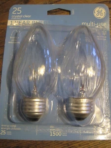 GE Lighting 2-Pack Decorative 25W Clear Flame Shaped/Tip Bulbs FM Type Med Base - Picture 1 of 1