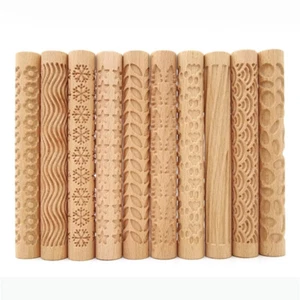 Pottery Clay Wood Texture Rolling Pin Embossed Rod Mud Ceramic Sculpture Stick - Picture 1 of 20