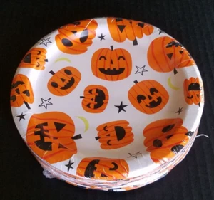 Celebrate 30 CNT  6.8" Round Paper Dessert Plates Pumpkin Toss Cute Pumpkins - Picture 1 of 4