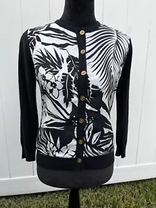 LAUREN RALPH LAUREN WOMEN'S TOP SIZE S BLACK WHITE FLORAL 100% SILK & CASHMERE - Picture 1 of 10