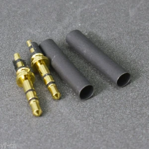 100pcs Gold 2.5mm 3-Pole Stereo Male Soldering Audio Plug with Black Heat Shrink - Picture 1 of 3