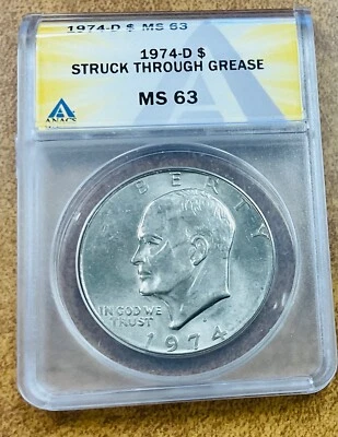 1974 D $1 Eisenhower Struck Through Grease ERROR ANACS MS63 - Image 1 of 4