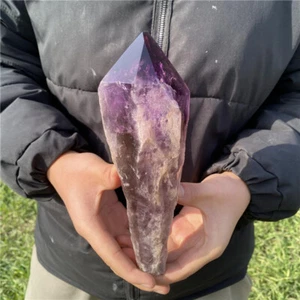 2.04LB Natural Amethyst Obelisk Reiki Crystal Wand Point Tower Crystal Decor - Picture 1 of 12