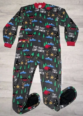 Lazy One Happy Camper Footy Pajamas Zip Up Men's Size Medium w/ Back Rear Flap - Image 1 of 4