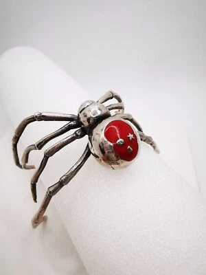 Schöne Gothic Vintage  Spinnen  Armreif Silber rot emaille - Bild 1 von 4