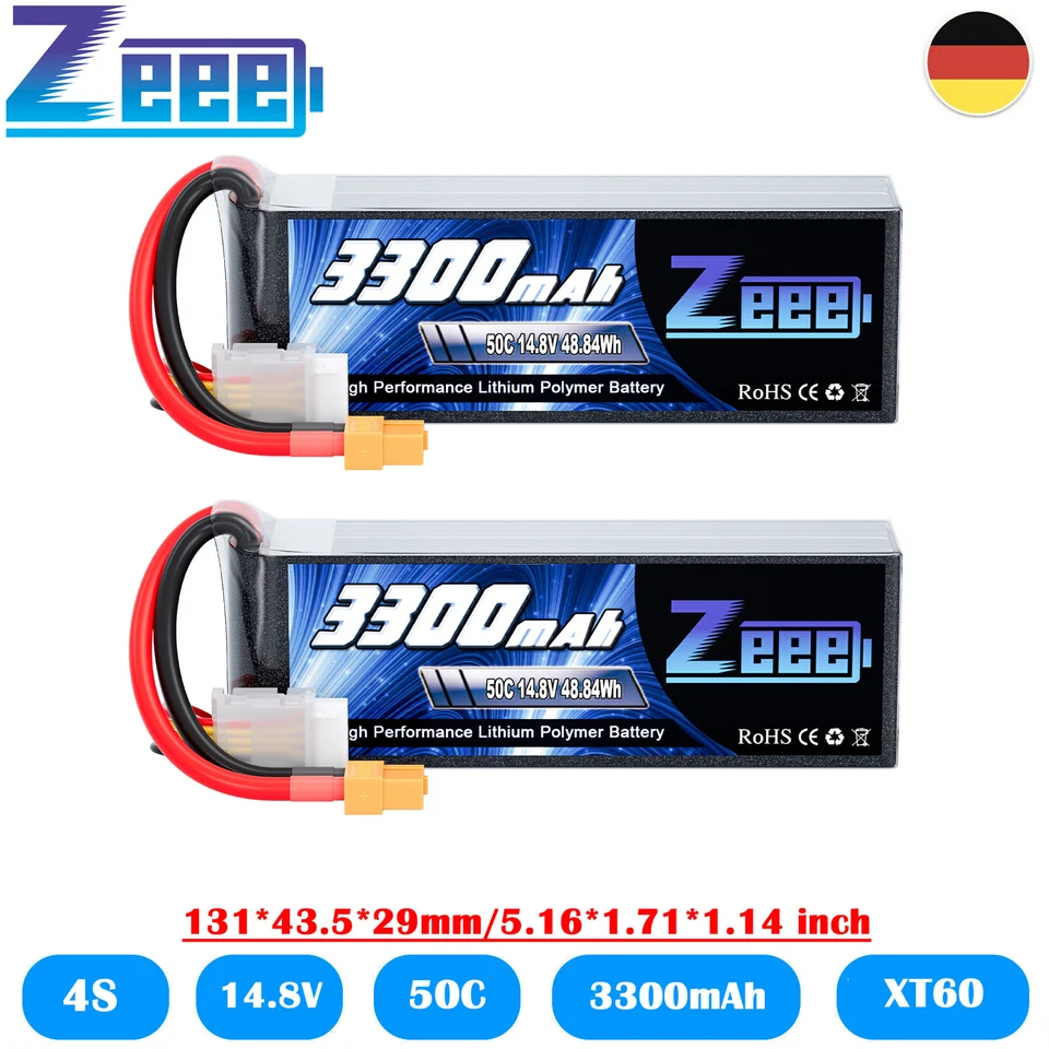 2x Zeee 4S LiPo Akku Batterie 14,8V 50C 3300mAh XT60 für RC Auto FPV RC Flugzeug - Bild 1 von 4