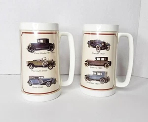 Vintage Thermo Serv Antique Style Cars Series Insulated Mug Cup Set of 2 - Picture 1 of 4