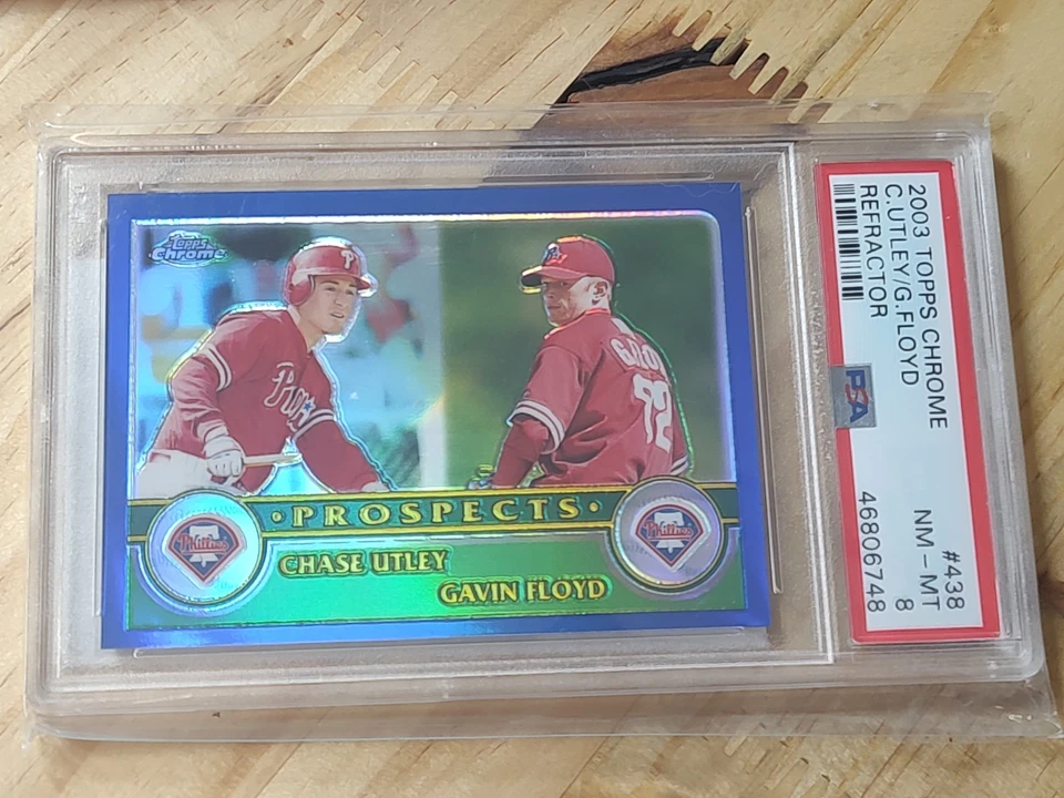 PSA 8 CHASE UTLEY GAVIN FLOYD 2003 TOPPS CHROME REFRACTOR ROOKIE CARD /699 #438 - Image 1 of 1
