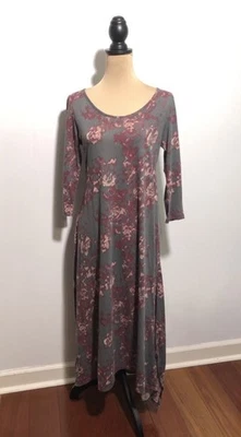 Soft Surroundings Rosalee Dress Women's Small Gray Pink Floral Midi Cotton Beach - Image 1 of 4